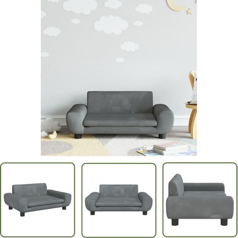 Bonnevie – Canapé enfant gris foncé 70x45x33 cm en velours – Rembourré en mousse épaisse – Cadre en bois de pin massif – Pour enfants 3-6 ans (1/6)