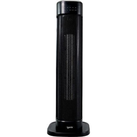 Igenix IGHT020DB Oscillating Tower Fan Heater With 15 Hour Timer and 30 Second Auto Delay Shutdown, 2000 W, 3 Heat Modes, Overheat Protection, Touch Button and Remote Control