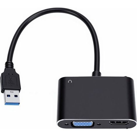 Adaptateur USB vers VGA - Extension vidéo - Agrandissement d'écran - Prise en charge du double écran - Full HD 1080p - Noir (1/5)