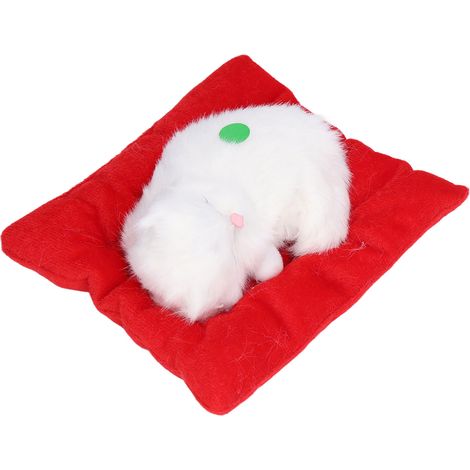 Poupée Chat Blanc Simulé en Sommeil avec Coussin et Son - Jouet Interactif pour Animaux en Charbon Actif