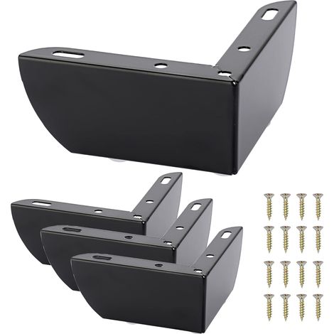 4 pieds de meubles en acier de 3,5 cm pour chaises, tables, armoires, supports TV, tiroirs, canapés, avec vis, montage facile, triangulaires (noirs)