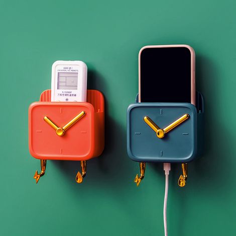 Multifunktionale, wandmontierte Aufbewahrungsbox aus PP in Form einer Uhr mit Haken, für das Studentenzimmer oder den Nachttisch, orange. (1/5)