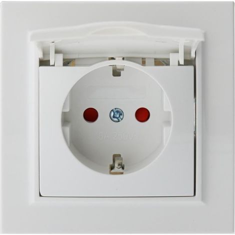 IluminaShop - Enchufe Empotrable Tipo F Schuko Blanco con Tapa 16A Marco Incluido IP44 Serie wLine (1/3)