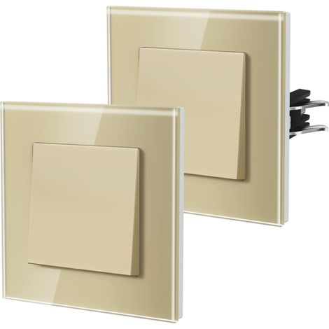 Interrupteur Mural, Interrupteur Va Et Vient Avec Griffes, Verre Interrupteur Lampe De Chevet, 1 Gang 1Way, 86mm, Or (1/4)
