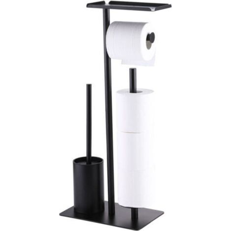 Vertical toilet paper holder for 3 rolls with small disc and toilet brush, black (1/4)