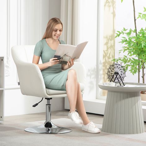 Sillón para Salón Giratorio 360° con Altura Ajustable Respaldo Envolvente Reposabrazos y Cojín 60x60x79-91 cm Blanco (1/5)