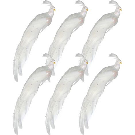 Oiseau artificiel en plumes blanches, très réaliste, idéal pour la décoration de la maison, du jardin, de la cour ou de la vitrine d'un magasin. (1/5)