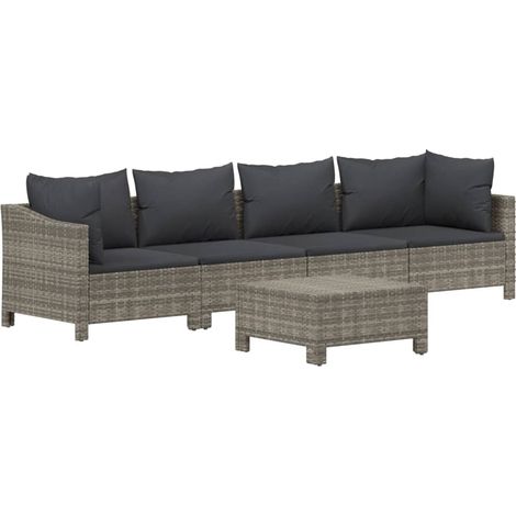 Mobili da giardino mobili da esterno Set di mobili da 5 pezzi con cuscini grigi in resina intrecciata 020016411