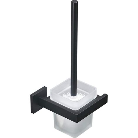 Brosse WC et Support Mural avec Support, Noir, Acier Inoxydable 304 et Verre Mat pour Salle de Bain