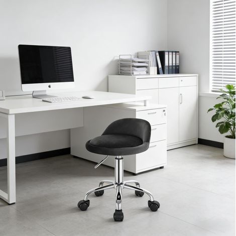 Sgabello da ufficio 53x30x44 cm, girevole 360°, altezza regolabile, schienale basso, velluto, grigio scuro (1/4)