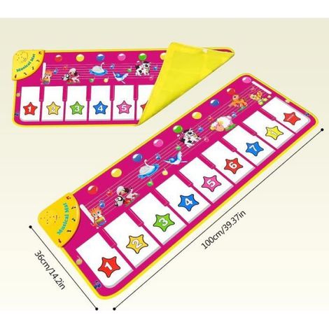 Tapis Piano Musical - 9 Touches - 8 Sons Animaux - 100 x 36 cm - Rose - 1 Pièce (1/4)