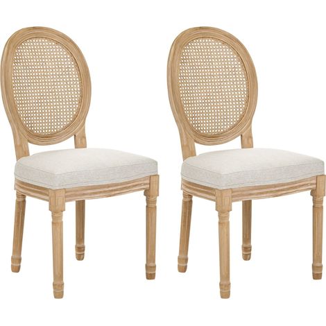 Set of 2 Dining Chairs Light Brown and Beige Fabric Upholstered Wooden Frame French Country Vintage Style with Viennesse Weave NIVLOC (1/5)