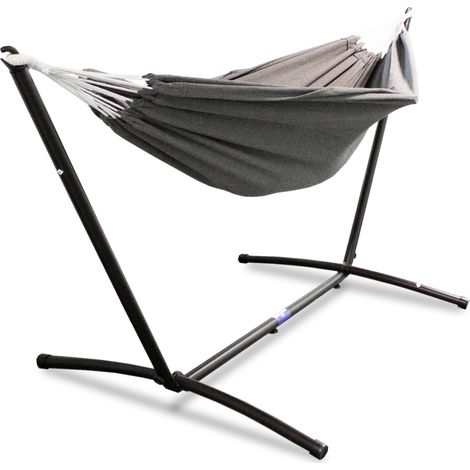 Hängematte mit Gestell Hängeliege Relaxliege Outdoor Indoor 180x140 bis 120Kg Anthrazit