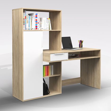SCRIVANIA CON LIBRERIA MOD. FUNCTION PLUS CM 163X60 H. 155 ROVERE SONOMA (1/6)