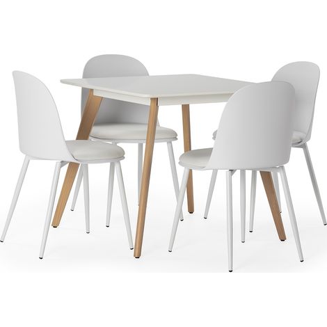 Packung mit Esstisch 80x80 cm und 4 Stühlen Kana Weiß