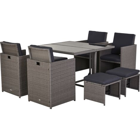 Set Tavolo e 4 Sedie da giardino in Rattan Sintetico e Acciaio con 4 Poggiapiedi Grigio (1/5)