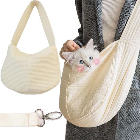 Schultertasche für Hunde und Katzen, tragbare, freihändige Haustiertragetasche mit breitem und atmungsaktivem Schultergurt, geeignet für kleine Hunde und Katzen (mittelgroß) (1/5)
