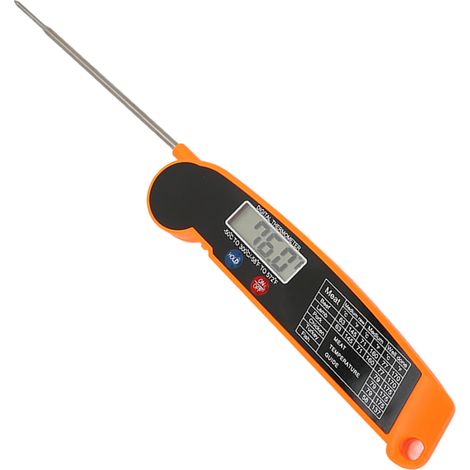 Ultradünnes, faltbares, orangefarbenes Kochthermometer für Grill, Fleisch, Lebensmittel und Backofen – batterielos (1/5)