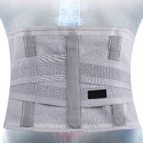 Ceinture Lombaire de Soutien Réglable, Bande Abdominale Élastique Respirante pour Homme Femme, Taille M Gris (1/5)