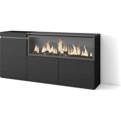 Skraut Home - Aparadores para salón, Gran capacidad de almacenaje, 160, 3 Puertas, Chimenea eléctrica XXL, Estilo Moderno, Negro (1/5)