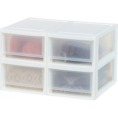 Iris Ohyama, Tiroir de rangement, Tour de rangement plastique bureau, Lot de 4, MSD-1, Blanc (1/5)