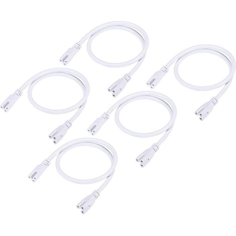 5 pcs T5 T8 LED Tube Connecteur Rond Câble, Extensible Cordon avec Double Fin Connecter éclairage Tubes, pour LED Intégré Tubes (Blanc, 1.64-Pieds) (1/5)