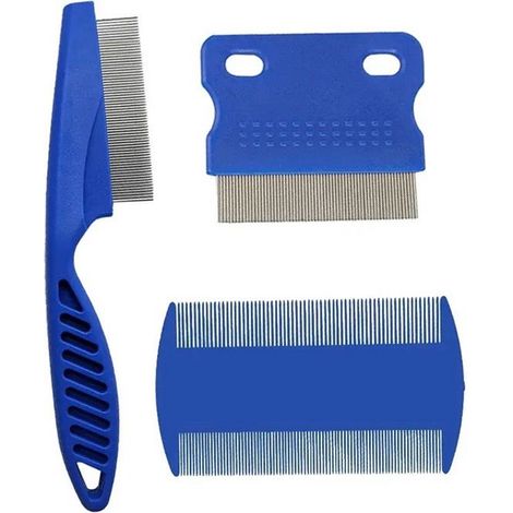 Lot de 3 peignes anti-poux - Peigne anti-puces - Acier inoxydable - Bleu - Pour chat et chien - Toilettage (1/5)
