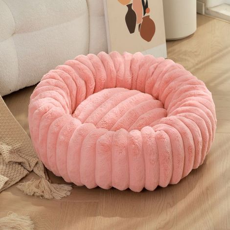 Lit rond en tissu doux rose de 40 cm de diamètre pour chat et chien, lit extra large pour chat, lit chaud pour chien d'hiver (1/5)