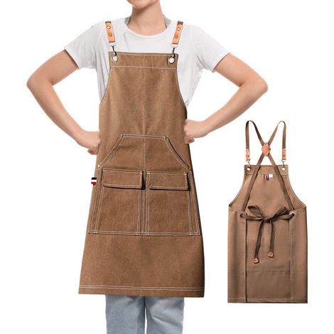 Grembiule per uomo e donna, grembiule in tela di cotone, grembiuli da chef con cinturino regolabile e tasche, grembiuli in tela, per la cucina, cucinare (1/5)