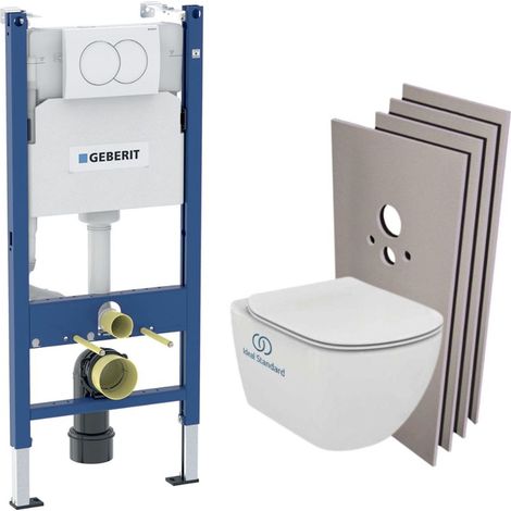 WC Set Vorwandelement + Ideal Standard Tesi Aquablade WC + Weiße Platte + Dressing-Set (TesiGeb3-sabo-DE) (1/5)