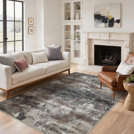 Tapis Salon Résumé 120x170cm Lavable en Machine Rug AntidéRapant Poil Ras, pour Chambre Salle a Manger Descente de Lit Bureau, Cuisine, Gris Foncé (1/5)