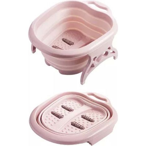 Bassin de bain de pieds pliable en plastique épais pour usage domestique, seau de massage des pieds portable pour les voyages, rose nordique (1/5)