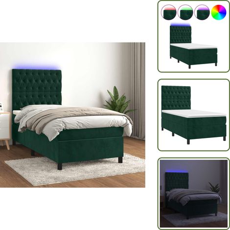 Letto in velluto - vidaXL Letto a Molle con Materasso e LED Verde Scuro 90x190 cm Velluto - Letto con testiera regolabile
