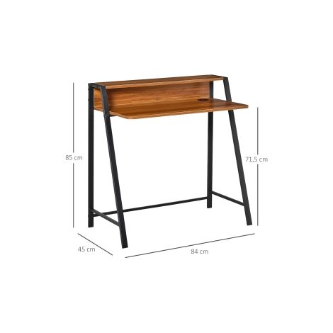 Bureau table d'ordinateur avec compartiment de rangement & passage de câbles, métal noyer, 84x45x85cm, idéal pour télétravail & bureau (1/5)