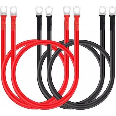 Lot de 4 câbles de batterie de 50 cm - 16 mm² - Avec bornes à anneau - Fil de cuivre pour camion, moto, camping-car, marine (1/4)