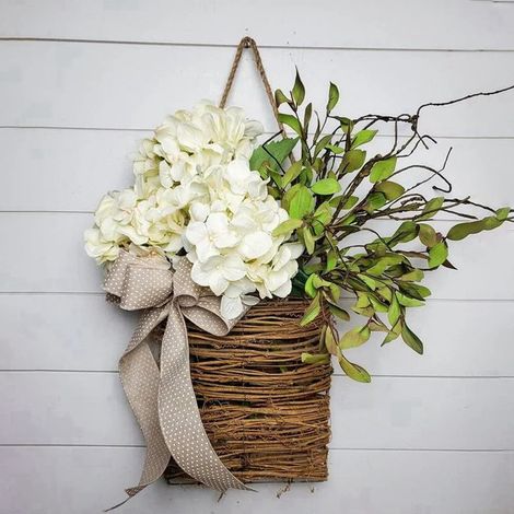 Panier Suspendu - Guirlande Porte Hydrangea - Décoration Printemps Été - Panier Fleurs Sauvages - Accroche Porte Avant - Déco Maison Mariage - 1 Pièce (1/5)