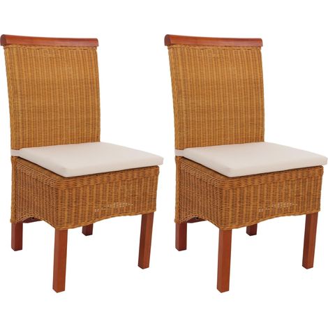 Set 2x sedie rattan vimini eleganti soggiorno sala pranzo M42 97x46x50cm con cuscini