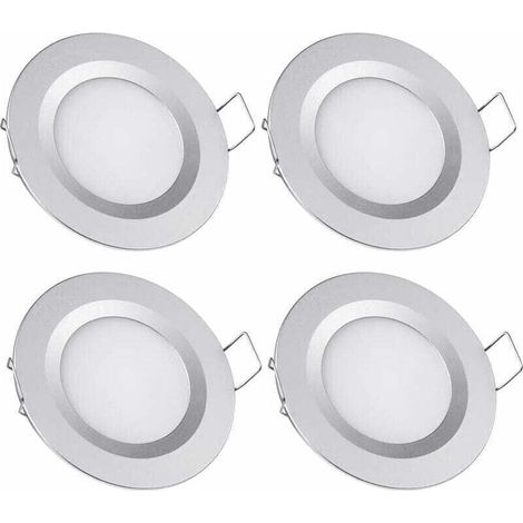 4 x Spot LED Encastrable 12V Trou 58-65mm 3W 3200K Plafonnier Encastré , XU,pour Camping-car Bateau Caravane Van Yacht Blanc chaud (Finition argentée) - (1/4)