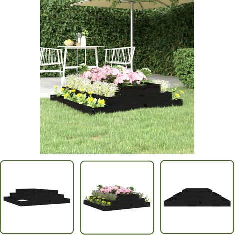 The Living Store Jardinière Noir 110x110x27 cm Bois massif de pin - Jardinier Noire - Jardinière Bois - Pots Fleuraux Exterieur - Bac À Fleurs Design - Plante Grimpante (1/5)
