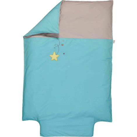 Housse de couette bébé - P'tit Basile - Pluie d'étoiles - Coton bio - 100x140 cm - Turquoise