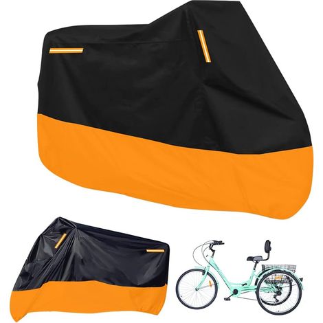 264,2 x 110 x 124,5 cm (L x l x H) Housse de tricycle de qualité supérieure pour adulte, convient à tous les vélos ou motos à 3 roues de rangement extérieur et intérieur,  (noir et orange)