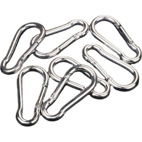 Mousquetons en acier inoxydable 304, lot de 6, longueur 50 mm, diamètre d'ouverture 13,2 mm, charge maximale 95,5 g, fixation solide pour usage quotidien et bricolage (1/2)