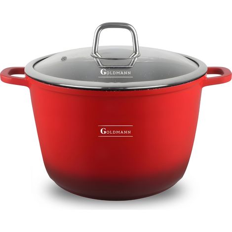 Casserole en fonte d'aluminium de 16 cm - 1,9 l - Convient pour l'induction - Avec revêtement anti-adhésif en céramique et couvercle en verre - Passe au lave-vaisselle (rouge, 4 l - Ø 20 cm) (1/5)