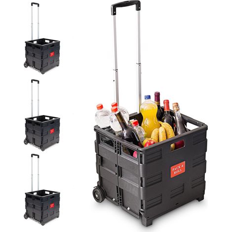 4 Carretillas de las compras del cajón, se extienden hasta 35 kg, plegable, color: Negro