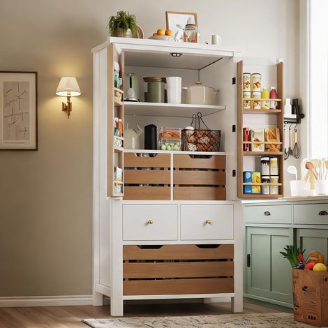 Buffet coloris blanc en MDF 80 x 40 x 140 cm (1/5)