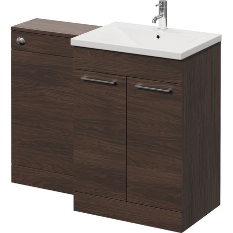 Napoli 460 Brown Oak 1100mm 2 Door Vanity Unit Toilet Suite with Glide Basin - 1100mm - Chrome 160mm HandleWithout Kingston Toilet Pan