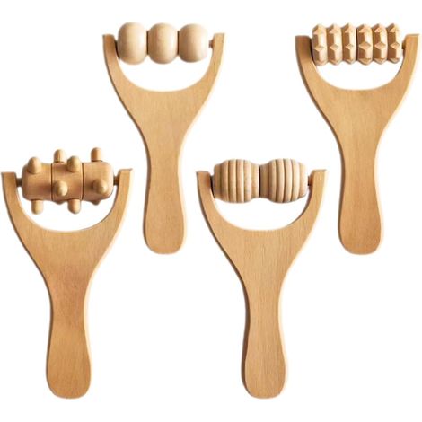Set de 4 rouleaux de massage en bois Roules en bois pratiques 15 x 8 cm Geschikt voor pieds, cou, dos en shoulders (1/5)