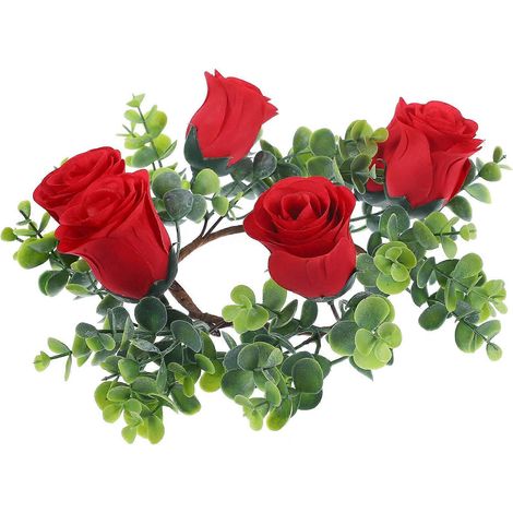 Couronne de roses artificielles (lot de 3) pour bougies de mariage, décoration de table (1/5)