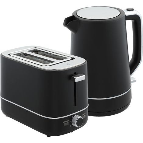 Ensemble bouilloire et grille-pain 2200 W 1,7 L, grille-pain 2 tranches, 6 niveaux de brunissage, fonctions réchauffage et décongélation, avec filtre anticalcaire et ramasse-miettes, noir. (1/5)