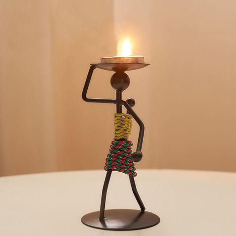 Candeliere (1 pezzo), candeliere tribale africano creativo, centrotavola, candeliere in ferro africano per casa/bar, decorazione da tavolo, stile personalizzato, decorazione da scaffale